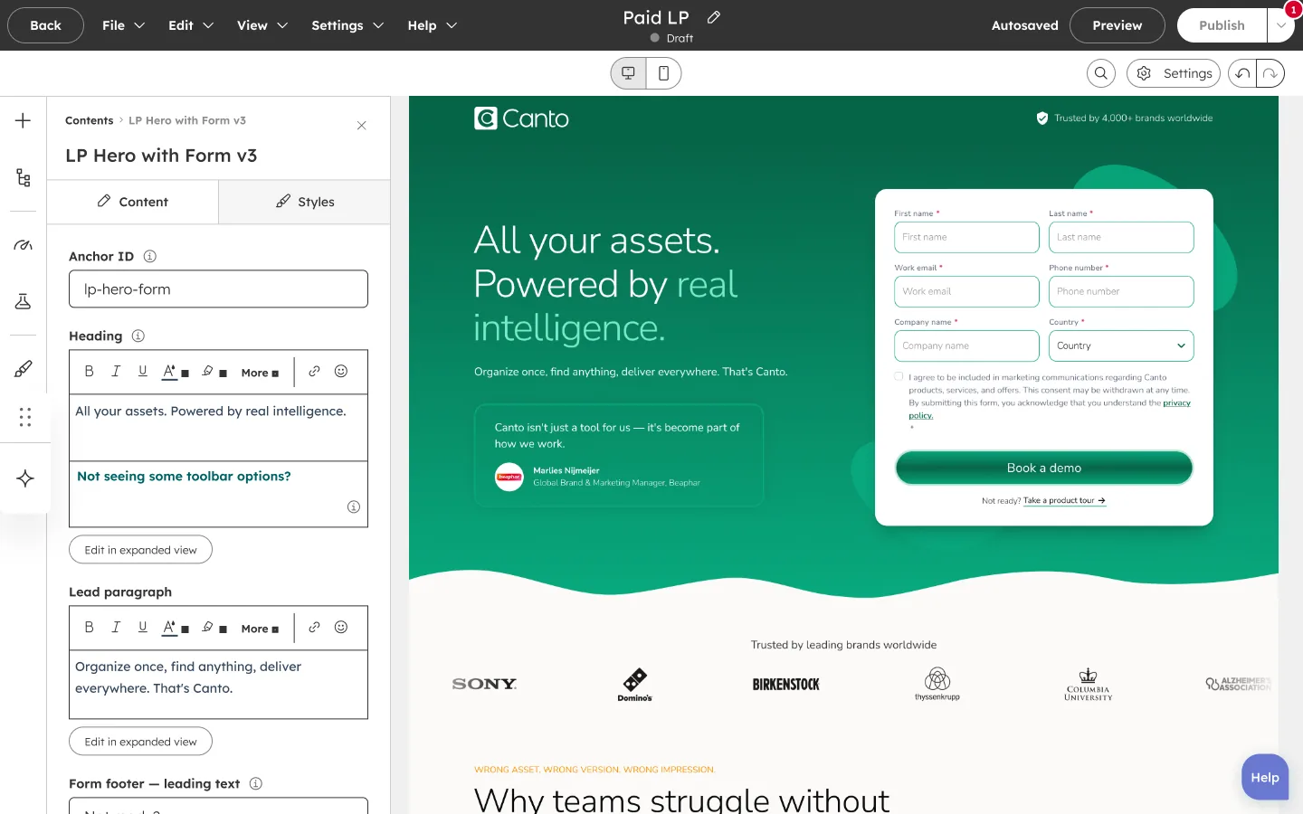 A Harmony module open in the HubSpot editor